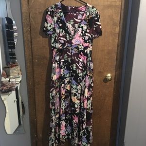 Button front floral peasant dress